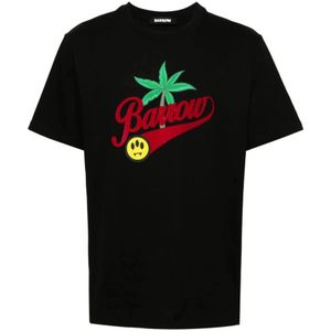 Barrow, Tops, Heren, Zwart, L, Katoen, Zwarte katoenen T-shirt met logo en Palm Tree print