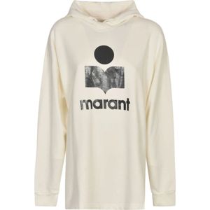 Isabel Marant Étoile, Sweatshirts & Hoodies, Dames, Wit, M, Katoen, Witte Hoodie met Logo Print