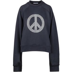 Moschino, Sweatshirts & Hoodies, Dames, Zwart, L, Katoen, Katoenen sweatshirt met vredessymbooldecoratie