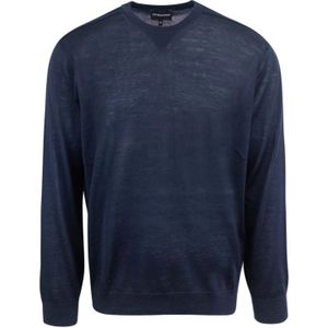Emporio Armani, Blauwe Sweaters met Geribbelde Manchetten en Kraag Blauw, Heren, Maat:3XL