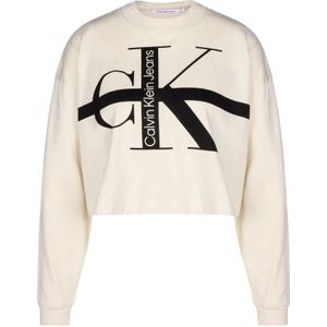 Calvin Klein, Sweatshirts & Hoodies, Dames, Beige, L, Katoen, Gewassen Monologo Stripe Hoodie