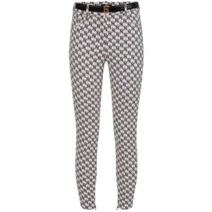 Elisabetta Franchi, Broeken, Dames, Wit, M, Logo Print Slim Fit Broek