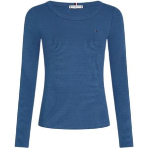 Tommy Hilfiger, Tops, Dames, Blauw, S, Dames Slim Ribgebreide Longsleeve T-shirt