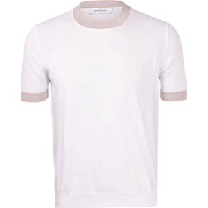 Gran Sasso, Tops, Heren, Wit, L, Katoen, Gestreept Katoenen Gebreid T-shirt