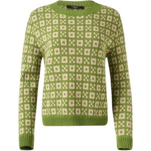 Max Mara Weekend, Truien, Dames, Groen, M, Wol, Groene Jacquard Trui