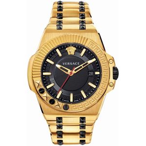 Versace, Chain Reaction Horloge Zwart/Goud Kettingontwerp Geel, Heren, Maat:ONE Size