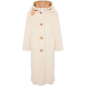 Forte Forte, Mantels, Dames, Beige, S, Suède, Beige Shearling Jas Afneembare Capuchon