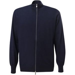 Brunello Cucinelli, Sweatshirts & Hoodies, Heren, Blauw, L, Katoen, Blauwe Sweaters met Dubbele Rits