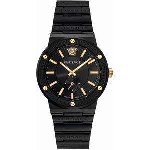 Versace, Greca Logo Zwart Goud Horloge Zwart, Heren, Maat:ONE Size