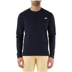 Aquascutum, Sweatshirts & Hoodies, Heren, Blauw, 2Xl, Katoen, Katoenen Crewneck Active Pocket Sweatshirt