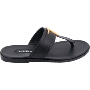 Tom Ford, Stijlvolle Leren Flip Flops voor Heren Zwart, Heren, Maat:41 EU