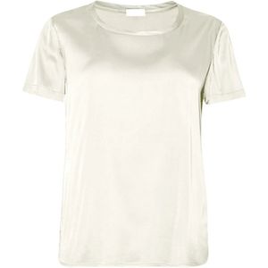 Liu Jo, Tops, Dames, Wit, XS, Satijn, Bruin Satijn Stretch Ronde Hals T-shirt