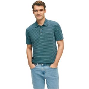 Brooks Brothers, Tops, Heren, Veelkleurig, XL, Katoen, Navy en Groen Vintage Gewassen Katoen Feeder Streep Polo Shirt