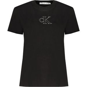 Calvin Klein, Tops, Dames, Zwart, L, Katoen, Katoenen T-shirt met korte mouwen en logo