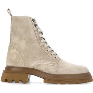 Hogan, Schoenen, Dames, Beige, 38 EU, Suède, Beige Suède Combat Boots met Rits