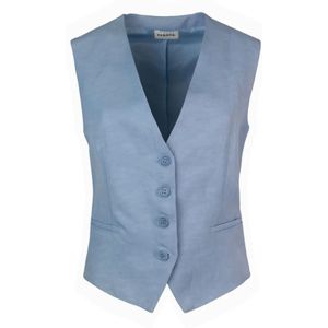 P.a.r.o.s.h., Jassen, Dames, Blauw, M, Linnen, Blauwe Linnen Gilet Knoopjas