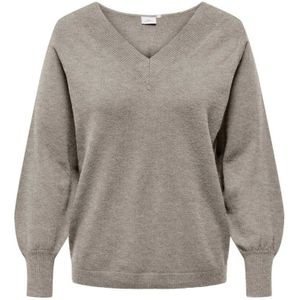 Only Carmakoma, Omkeerbare V-Hals Gebreide Trui in Beige Bruin, Dames, Maat:XL