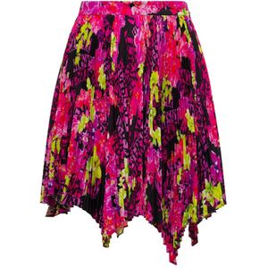 Versace, Rokken, Dames, Veelkleurig, S, Polyester, Geplooide Orchideeënprint Mini Rok