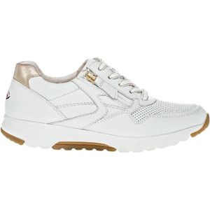 Gabor, Witte Geperforeerde Leren Sneakers met Rits Wit, Dames, Maat:37 1/2 EU