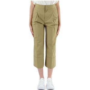 Twinset, Broeken, Dames, Groen, XS, Katoen, Stretch katoenen culottes met knoop- en ritssluiting