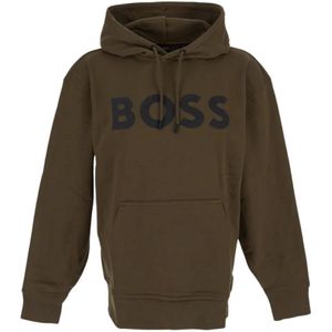Hugo Boss, Sweatshirts & Hoodies, Heren, Groen, M, Groene Sweatshirt met Lange Mouwen
