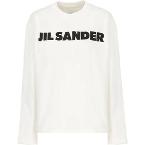Jil Sander, Sweatshirts & Hoodies, Dames, Wit, XS, Katoen, Witte Katoenen T-shirt met Bedrukt Logo