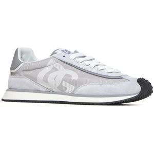 Dolce & Gabbana, Schoenen, Heren, Grijs, 42 1/2 EU, Leer, Mesh Low-Top Sneakers in Wit/Grijs