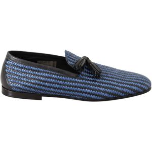 Dolce & Gabbana, Schoenen, Heren, Blauw, 44 EU, Leer, Blauwe geweven leren kwast loafers schoenen
