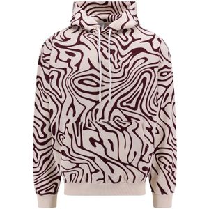 Marcelo Burlon, Sweatshirts & Hoodies, Heren, Beige, XL, Katoen, Organisch katoenen hoodie, Trendy all-over print