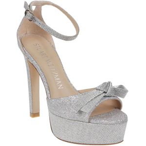 Stuart Weitzman, Schoenen, Dames, Grijs, 38 EU, Crystal Disco Platform Mega Bow Sandalen