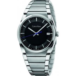 Calvin Klein, Moderne quartz horloge met zwarte wijzerplaat en zilveren stalen band Groen, Dames, Maat:ONE Size