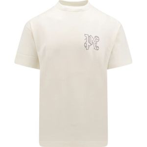 Palm Angels, Tops, Heren, Wit, XS, Katoen, Witte Ss 24 T-shirt met ronde kraag