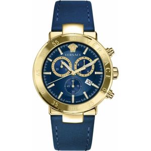 Versace, Chronograaf Urban Mystique Blauw Leren Horloge Blauw, Heren, Maat:ONE Size