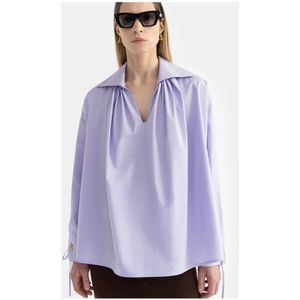 Aeron, Blouses & Shirts, Dames, Paars, 2Xs, Katoen, Katoenen blouse met V-hals en draperieën