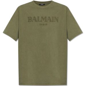 Balmain, Tops, Heren, Groen, L, Katoen, T-shirt met logo