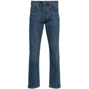 John Richmond, Jeans, Heren, Blauw, W34, Denim, Blauwe Denim Jeans Logo Patch Slim Fit