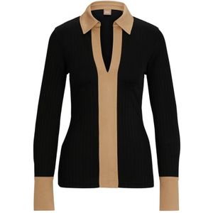 Hugo Boss, Zwarte blouse met lange mouwen en Johnny-kraag Zwart, Dames, Maat:S