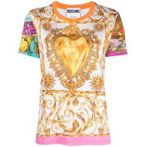 Moschino, Multi Colour Crewneck Placed Print T-shirts en Polos Veelkleurig, Dames, Maat:S