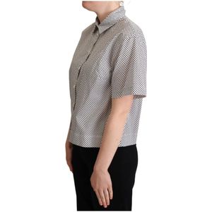 Dolce & Gabbana, Blouses & Shirts, Dames, Wit, S, Katoen, Elegant Polka Dot Katoenen Poloshirt