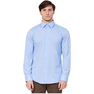 Hugo Boss, Overhemden, Heren, Blauw, M, Polyester, Normaal Overhemd