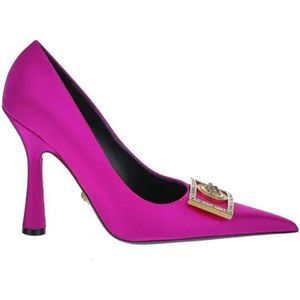 Versace, Suède leren mocassin met hak in fuchsia satijn Roze, Dames, Maat:36 EU