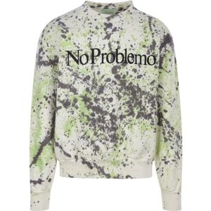 Aries, Sweatshirts & Hoodies, Heren, Veelkleurig, M, Katoen, Spray-Dye Sweater met No Problemo Print