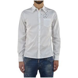 Dsquared2, Overhemden, Heren, Wit, L, Katoen, Elegante Witte Heren Logo Shirt Mod. S74Dl0649S36275961