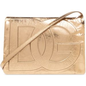 Dolce & Gabbana, Tassen, Dames, Geel, ONE Size, Leer, Schoudertas met logo