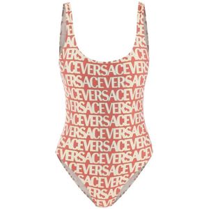 Versace, Badkleding, Dames, Veelkleurig, S, Rode Zwemkleding Metallic Allover Print