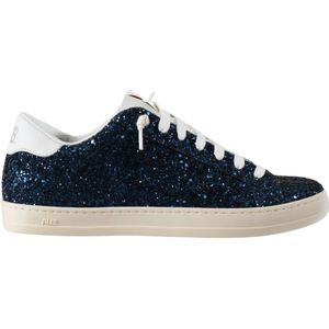 P448, Schoenen, Dames, Blauw, 38 EU, Katoen, Glitter Blauwe Sneakers met Witte Veters