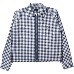 Rassvet, Geruite Shirt met Rits in Zwart en Wit Blauw, Heren, Maat:XL