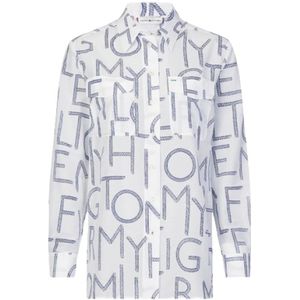 Tommy Hilfiger, Blouses & Shirts, Dames, Wit, S, Katoen, Gedrukte geknoopte blouse met lange en losse pasvorm