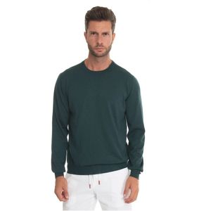 Kiton, Sweatshirts & Hoodies, Heren, Groen, 2Xl, Kasjmier, Gewassen Ronde-Hals Trui