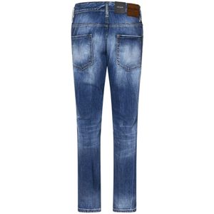 Dsquared2, Jeans, Heren, Blauw, S, Denim, Blauwe Jeans met Rood Logo Label